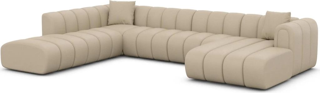 Kunstleder U-Form XXL Lounge Wohnlandschaft Amoria Beige Rechts