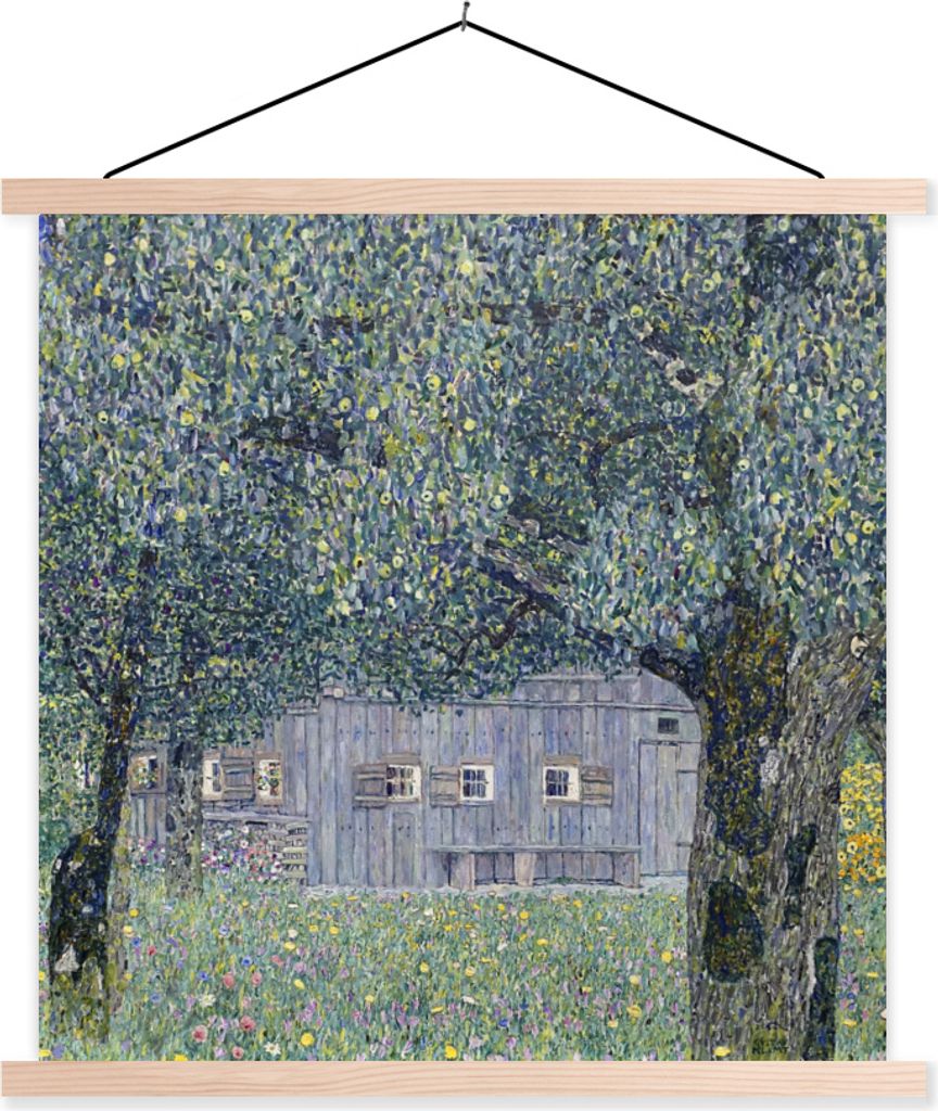 MuchoWow Textilposter Bauernhaus in Oberösterreich - Gustav Klimt 60x60 cm mit holzfarbenen Rahmen - Wanddekoration