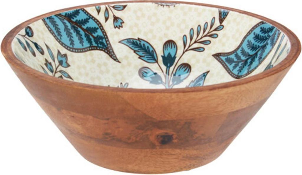 Excellent Houseware | Dekoschale - Obstschale - 25 cm - Mangoholz100% - Schale - mit Blumenmuster - Handgefertigt
