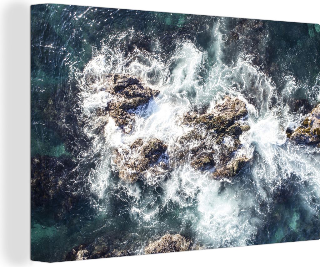 OneMillionCanvasses - Leinwandbilder - 140x90 cm, Meer - Steine - Wasser, Wandbilder Kunstdruck Wanddekoration
