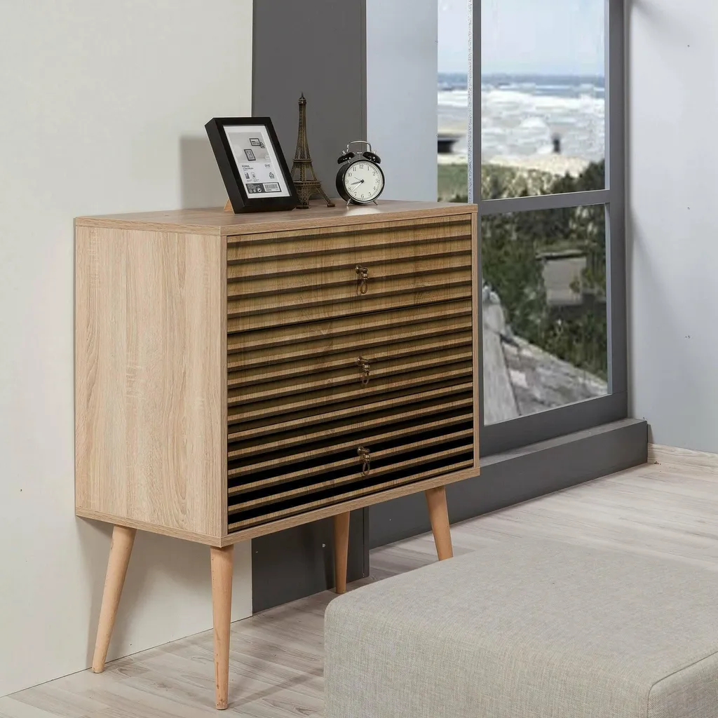 Commode 3 Tiroirs Apricale 80 cm en Bois Chêne Marron Robuste et Design - 2