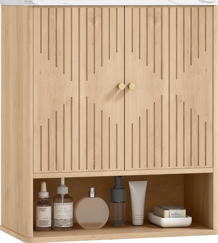 Rangement mural salle de bain compact 60cm en chêne pour petits espaces