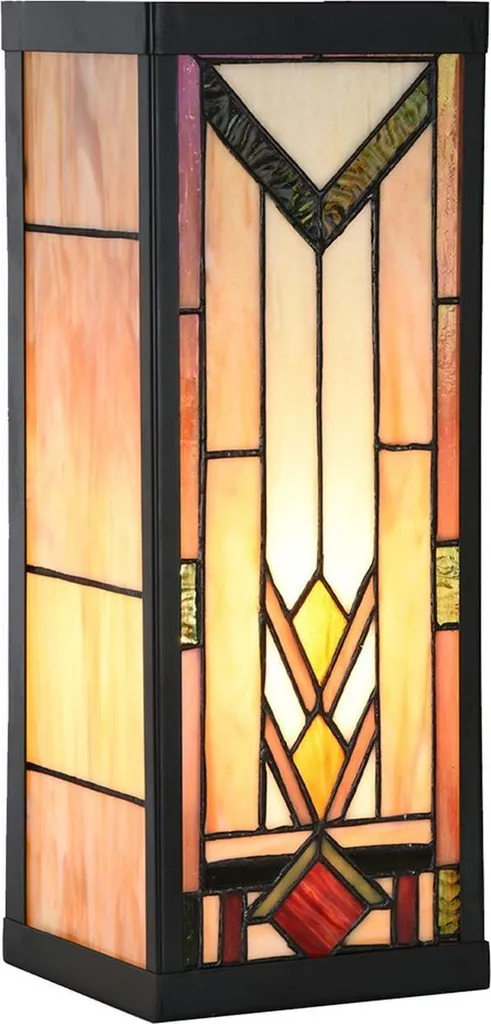 LumiLamp Lampe murale Tiffany Beige Brown 14x16x40 cm E27 Verre Métal