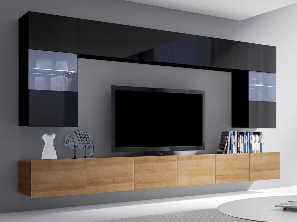 Moderne Wohnwand CALABRINI-1 Wohnzimmer-Set Hängewohnwand Produktbild 
