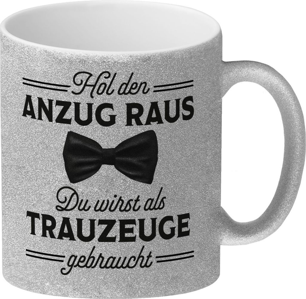 Trauzeuge Glitzer-Kaffeebecher Hol den Anzug raus