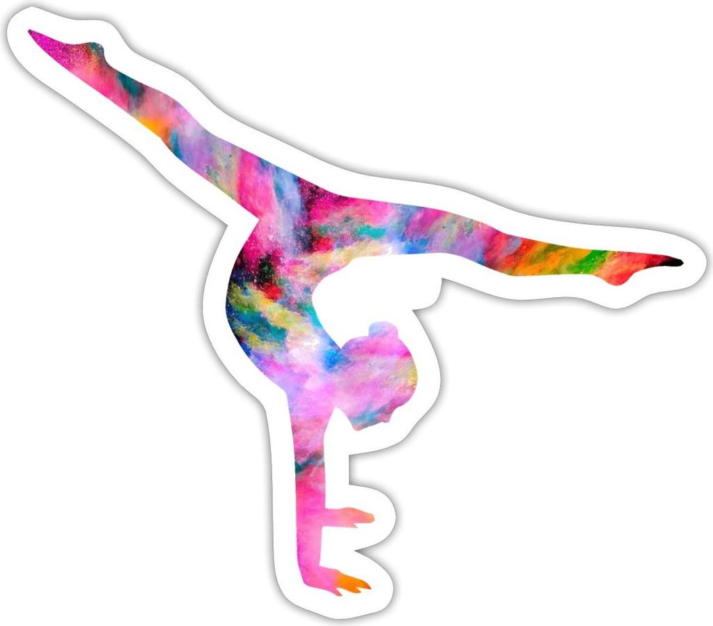 Spreadshirt Bunte Handstand Turnerin Sticker Aufkleber, 10 x 10 cm, Mattweiß