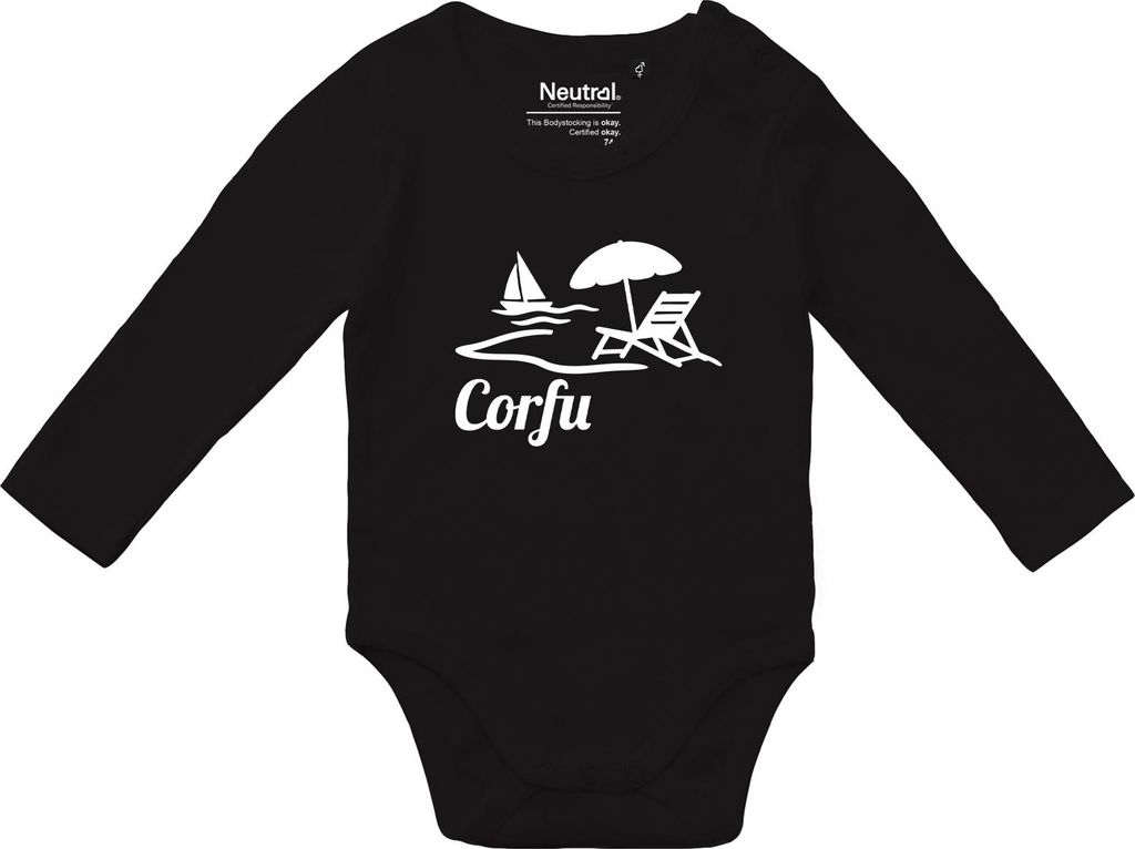 Huuraa Baby Body Corfu Griechenland 62 Black Baumwolle Fairtrade Langarmbody Geschenkidee