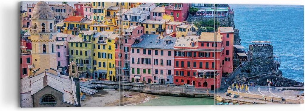 Bild auf Leinwand - Leinwandbild - 3 Teile - Farben Gebäude Italien - 120x40cm - Wand Bild - Wanddeko - Wandbilder - Leinwanddruck - Bilder - Wand...