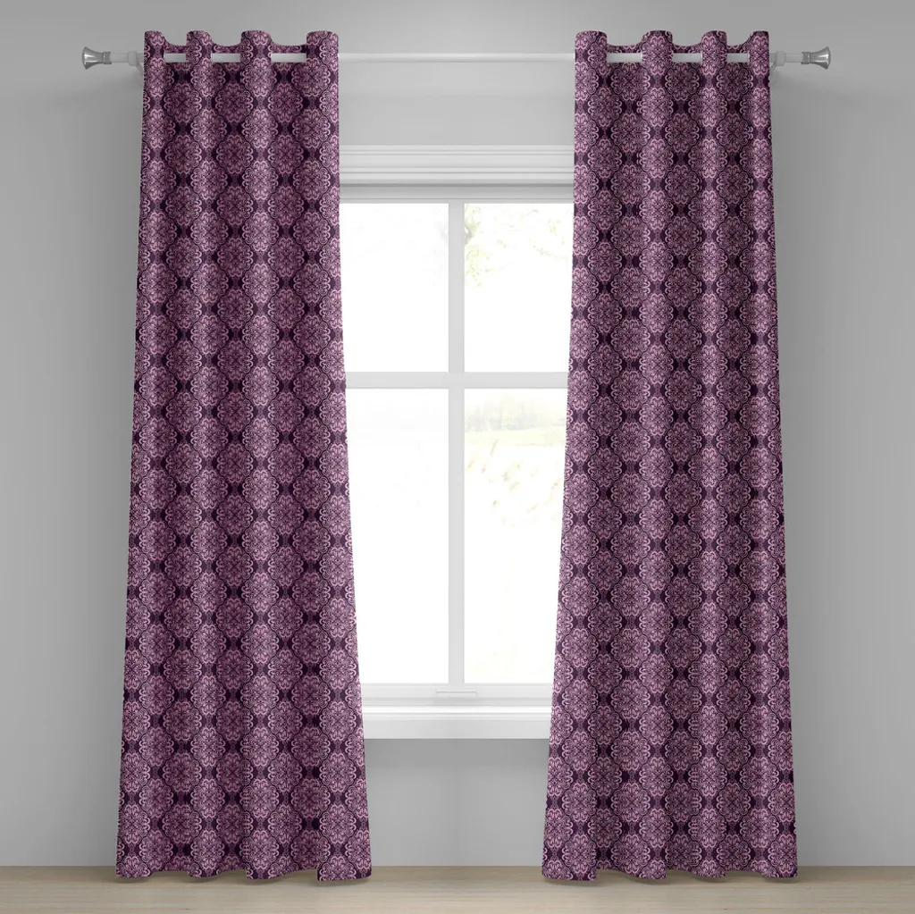 ABAKUHAUS Tenda con occhielli viola, motivo floreale orientale damascato romantico vittoriano, tende decorative a 2 pannelli, 280 cm x 245 cm, rosa chiaro prugna