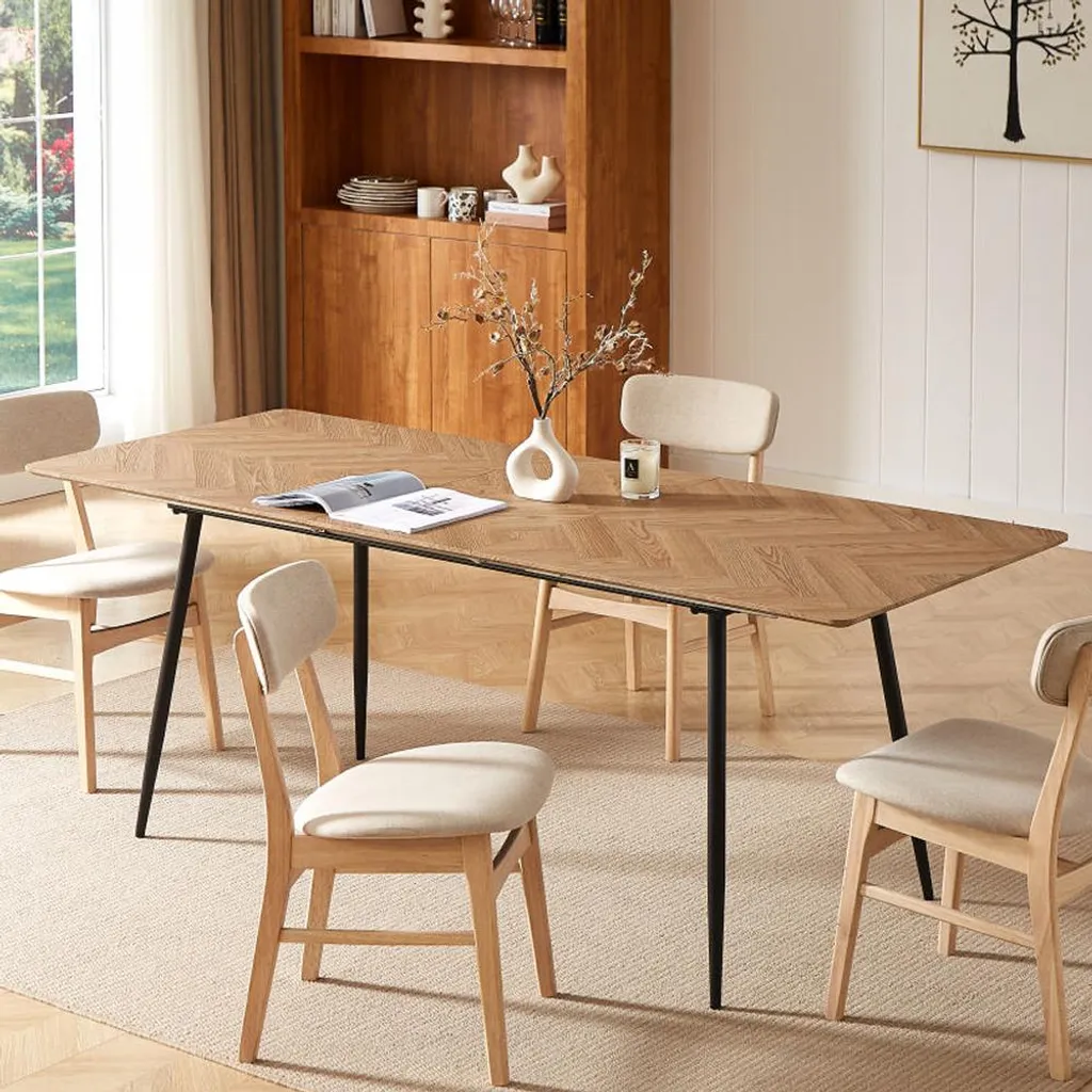 CASABEL Table à Manger Extensible Bois Clair et Noir 6-8 Pl. Rallonge