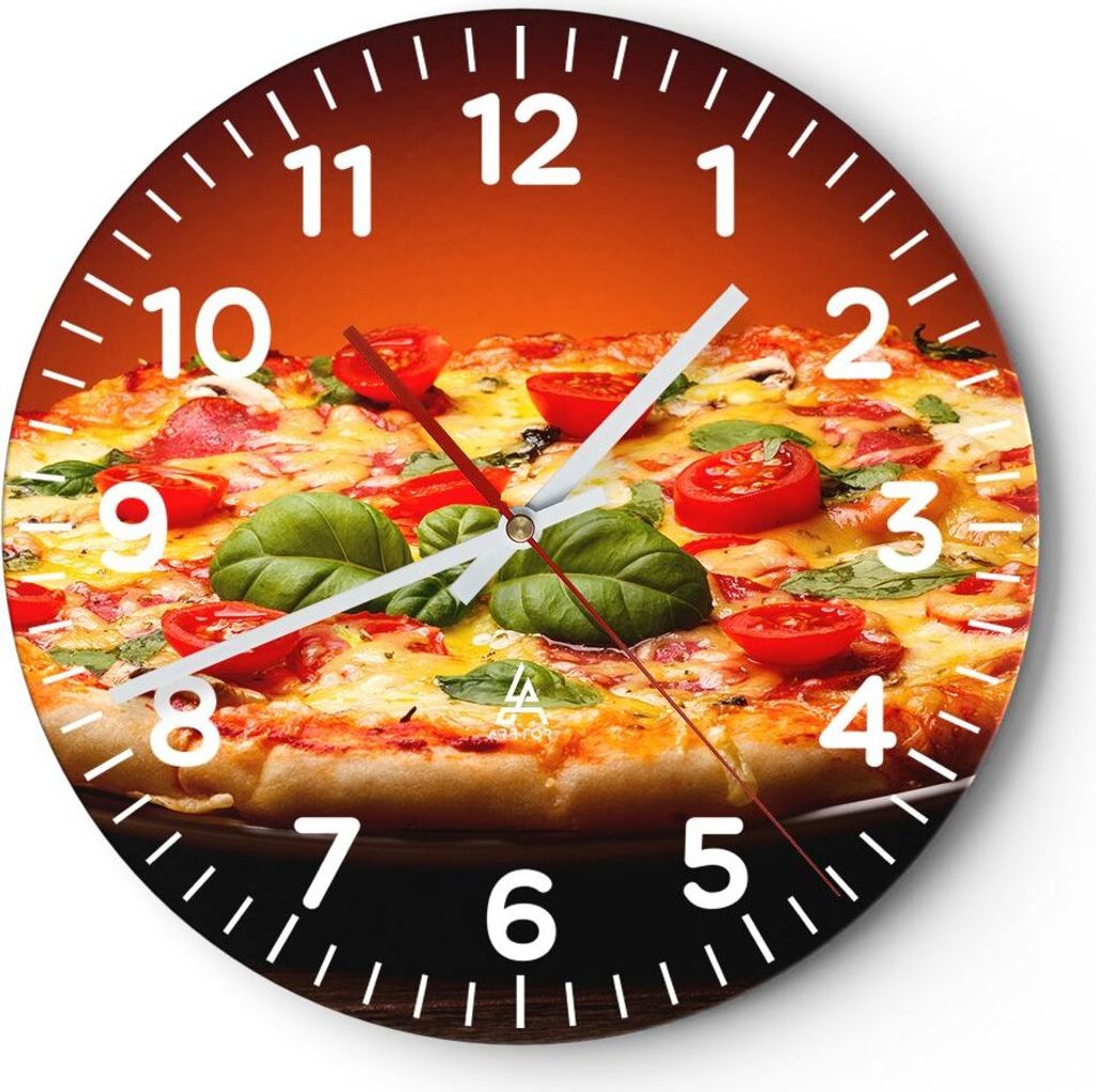 Wanduhr - Rund - Glasuhr - Italien Pizza Tradition Essen - 30x30cm - Schleichendes Uhrwerk - Lautlos - zum Aufhängen bereit - Dekoration Modern - ...