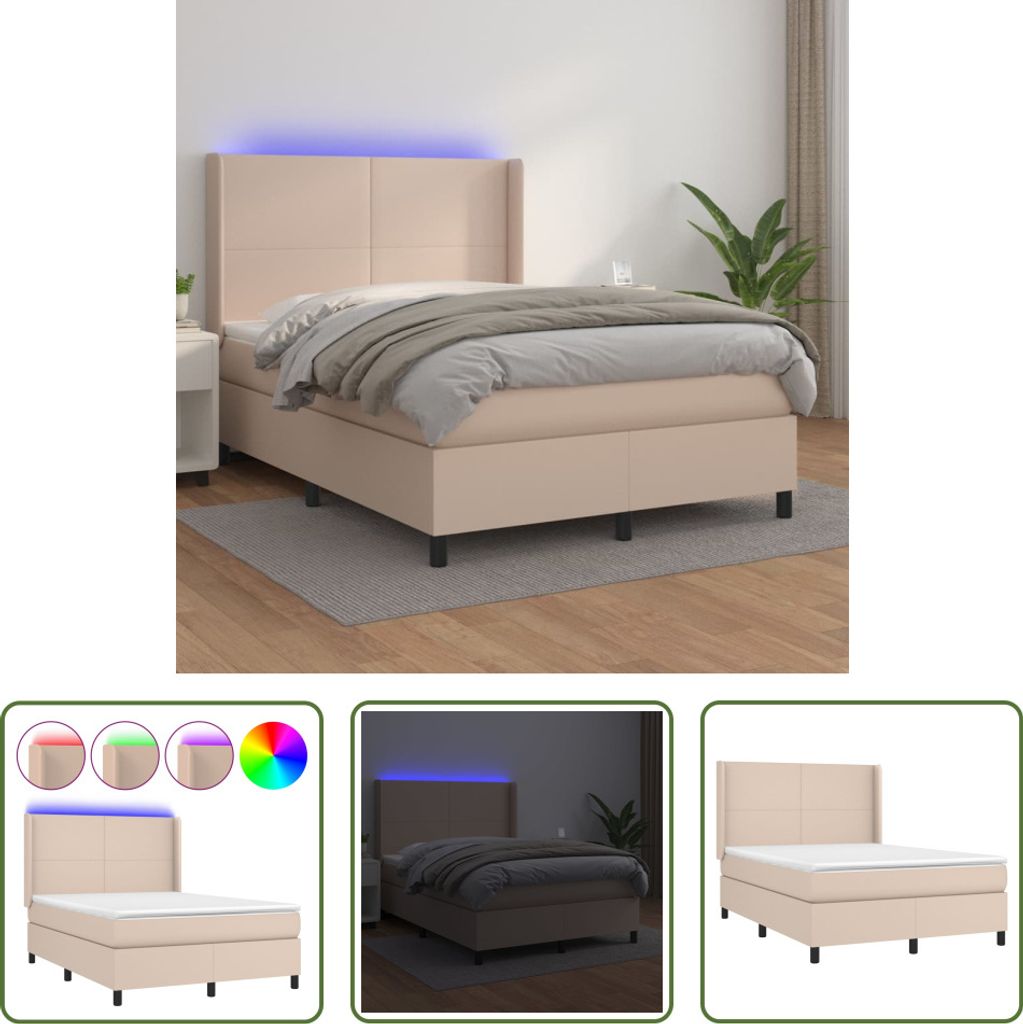 The Living Store Boxspringbett mit Matratze & LED Cappuccino-Braun 140x190cm