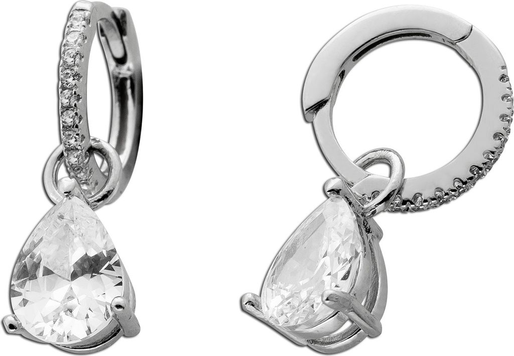 Ohrhänger Creolen Silber 925 weiße Zirkonia Steine Brillantlook