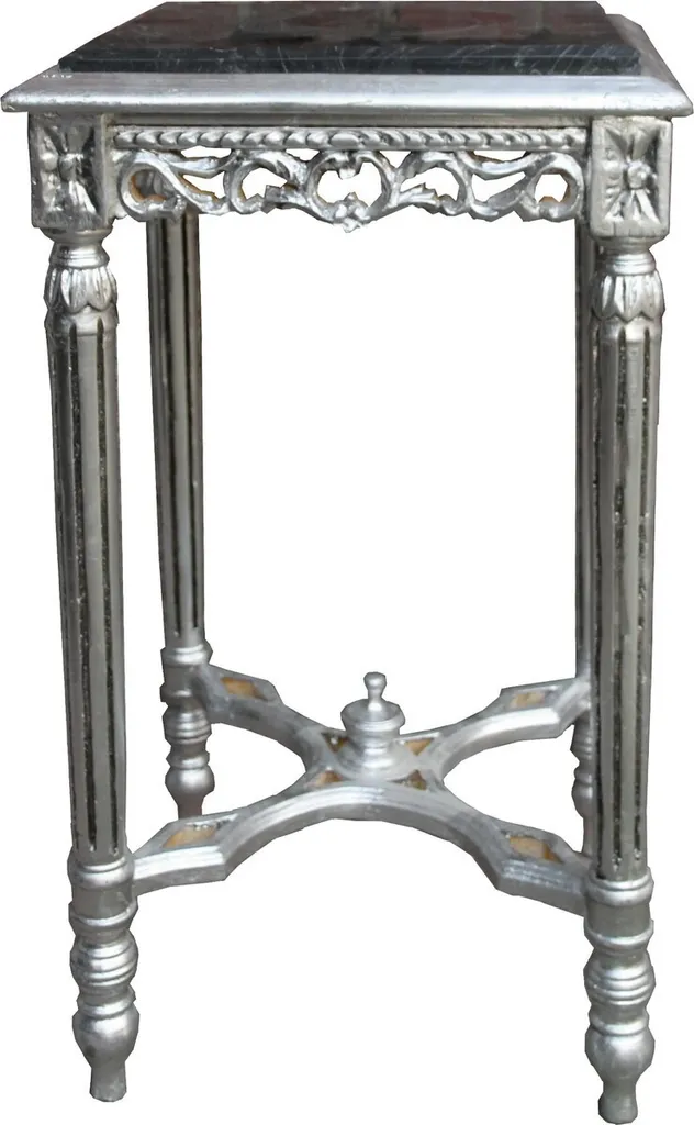 Table d'appoint luxe en marbre noir et argent massif style baroque chic