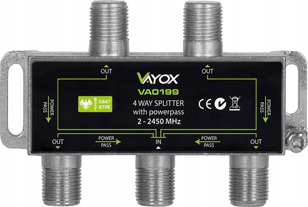 Vayox Signal Splitter Splitter VA0199 | F-4W für TV/Satelliten