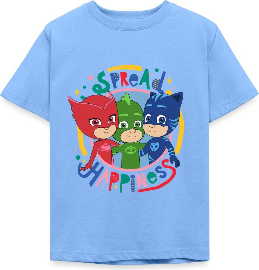 Spreadshirt PJ Masks Gruppenbild Eulette Gekko Catboy Kinder T-Shirt, 122/128 (7-8 Jahre), Himmelblau