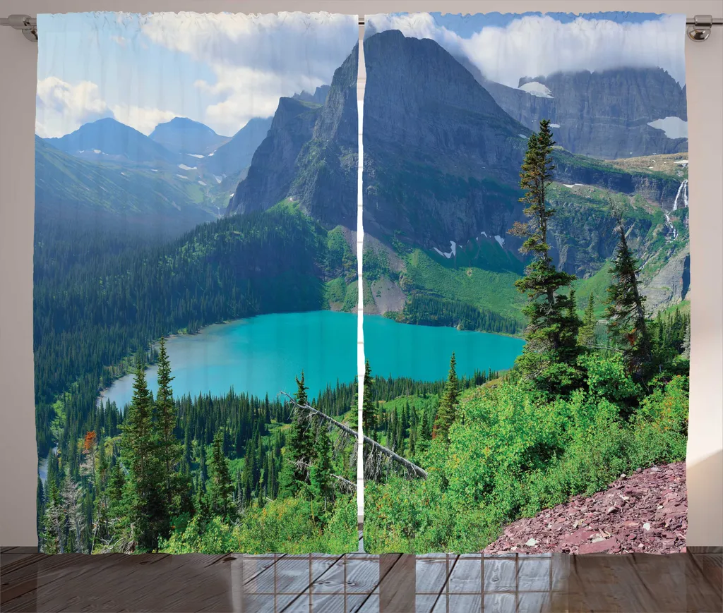 Rideau pour chambre à coucher déco montagne Lac Grinnell 280 x 225 cm