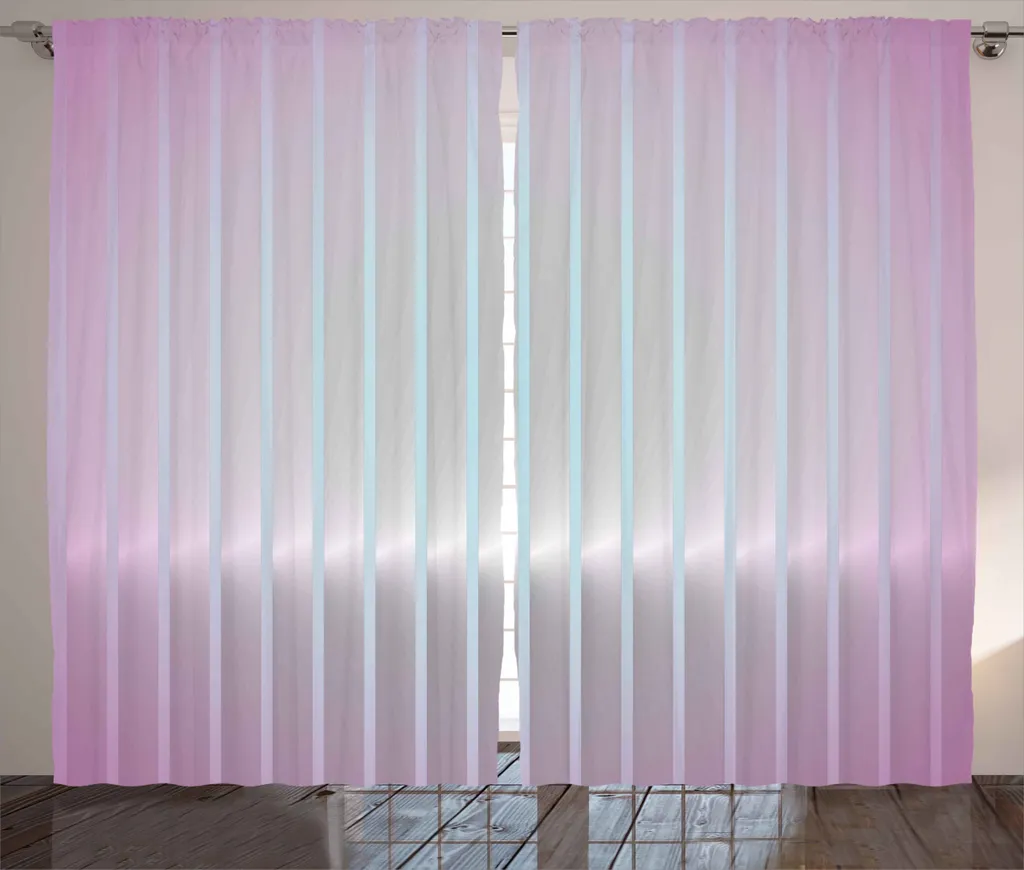 Rideau rustique lignes ondulées verticales bleu rose séché 280x225 cm