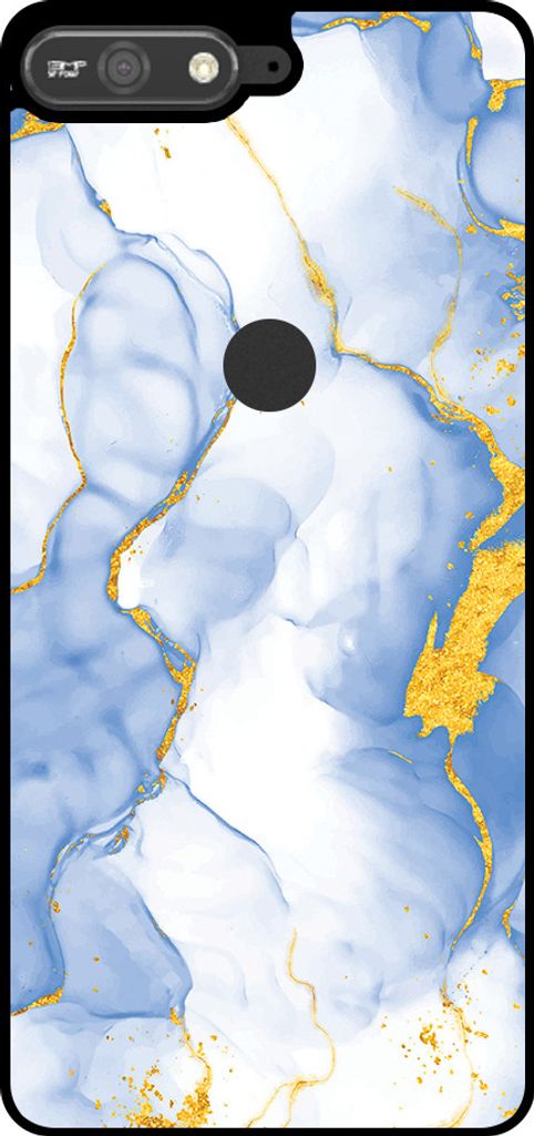 Smartphonica Phone Case Fit für Huawei Y6 Prime (2018) mit Hellblau Gold Marmor Print - TPU Backcover Case Hellblau Gold Marmor Design