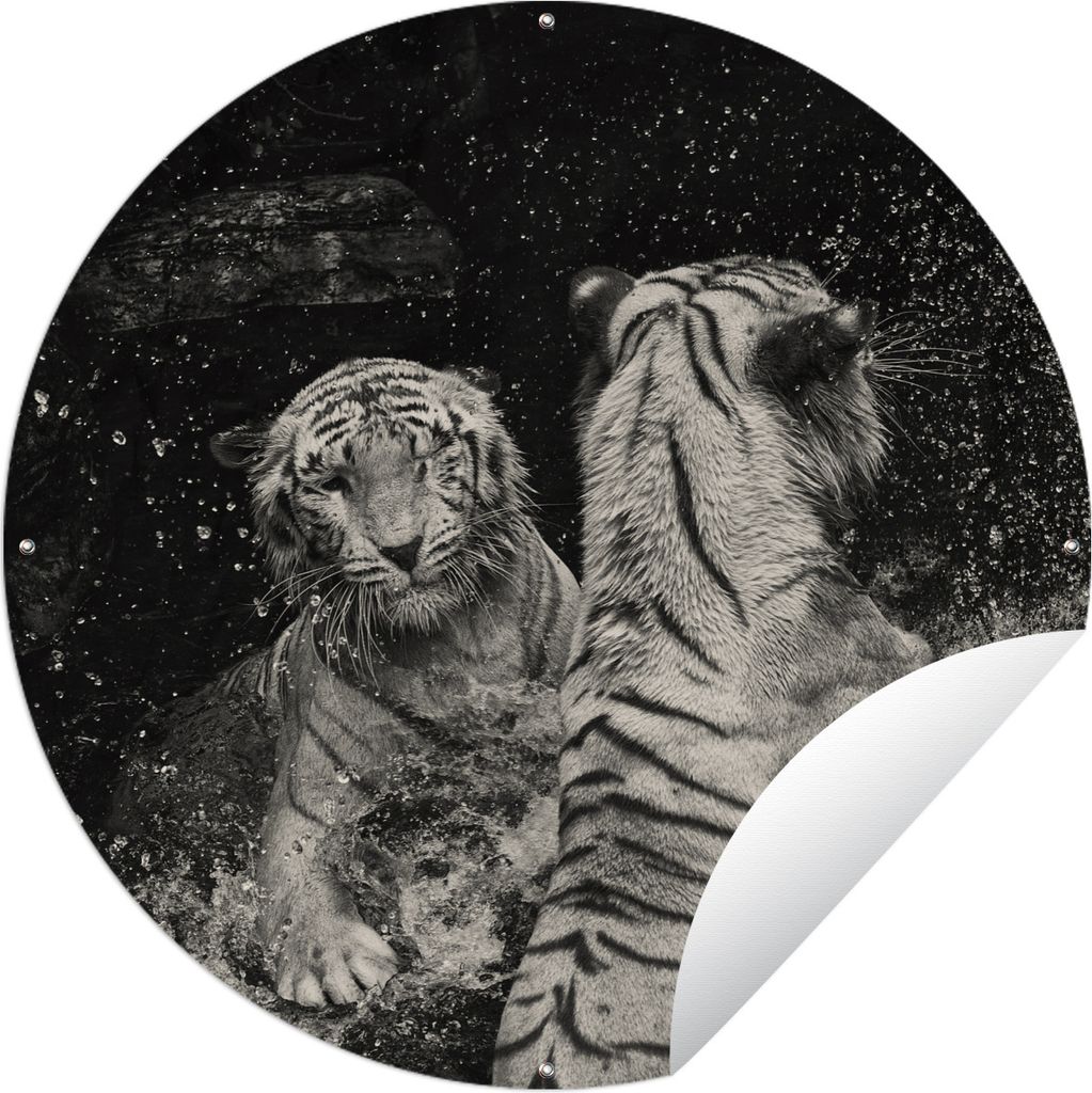 MuchoWow Gartenposter Outdoor-Poster Rund Tiger - Wasser - Wild Ø 150 cm Gartendeko Rundes Poster draußen