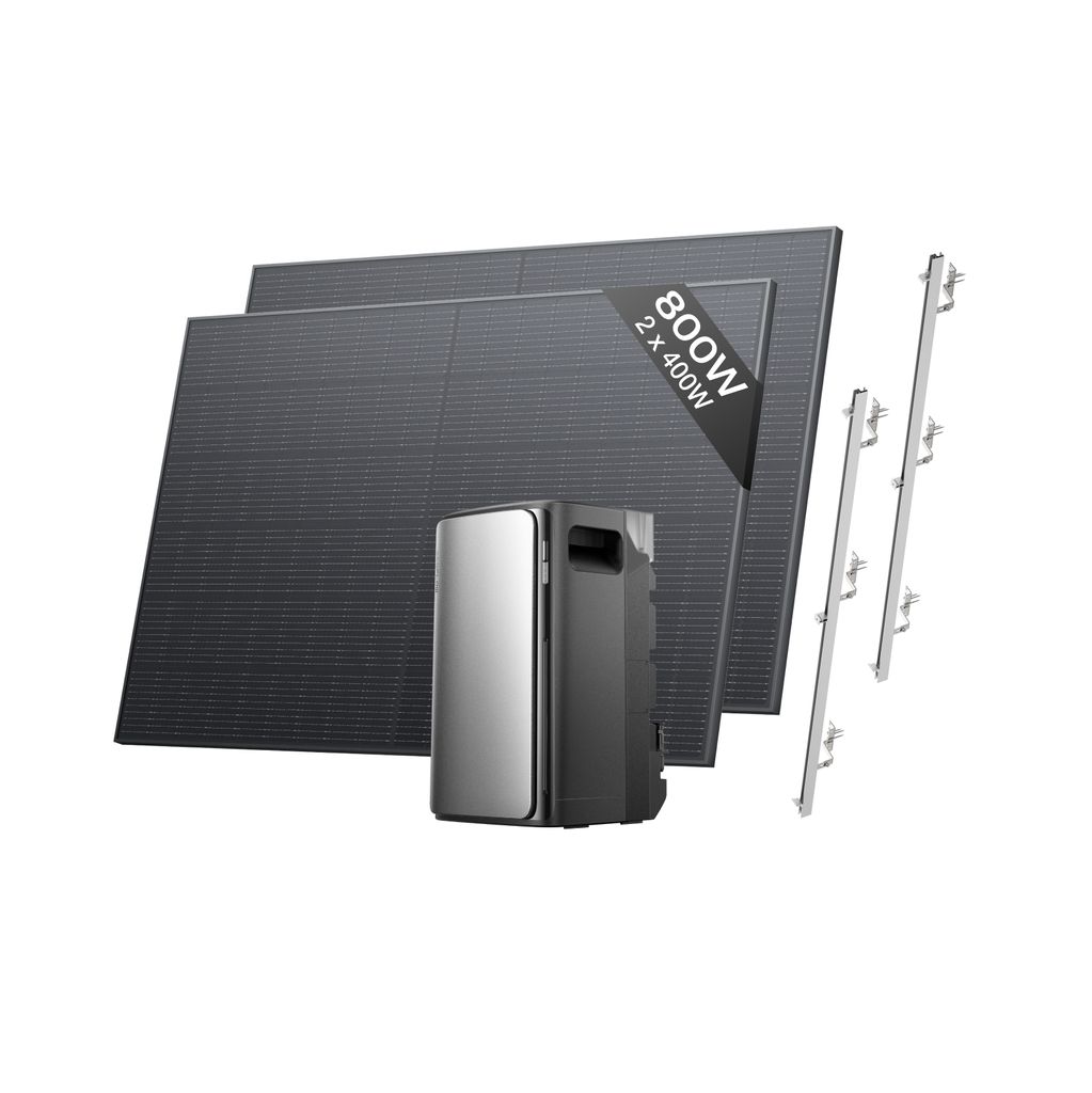 ECOFLOW STREAM Pro Balkonkraftwerk mit Speicher 800W, 1,92kWh, Komplettset mit 2x 400W Solarpanel und Halterung für Schrägdach
