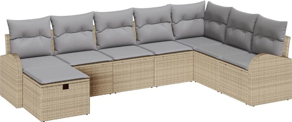 Sofa Set mit Kissen 8 pcs Beige und Hellgrau Poly-Rattan