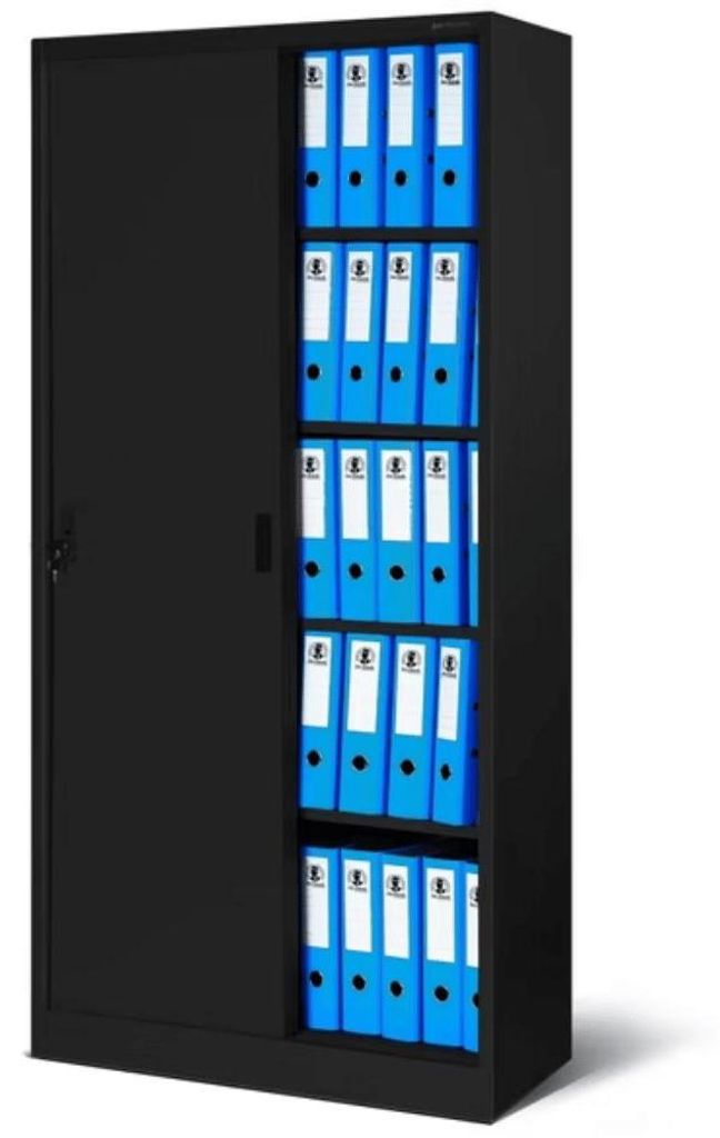 Aktenschrank abschließbar KUBA Schiebetüren 5 Ebenen | Büroschrank aus Stahl Metallschrank Werkstatt Mehrzweckschrank Werkzeugschrank 185x90x40c...