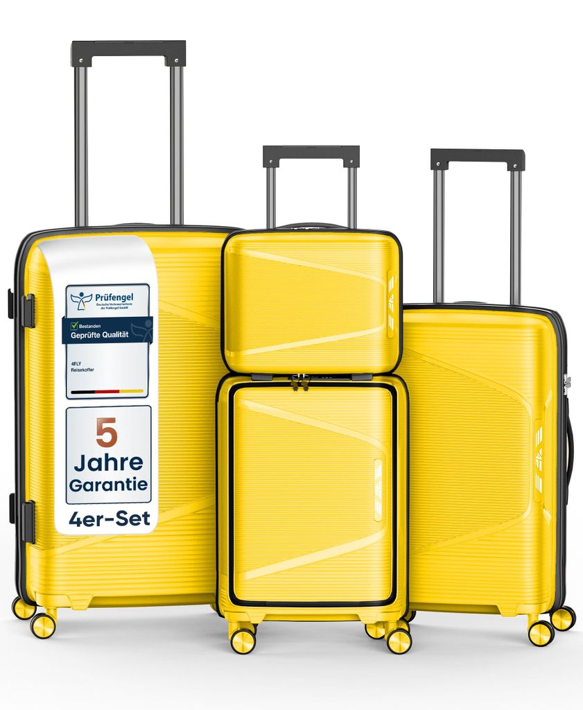 4FLY Hartschalen Reisekoffer Set 4-teilig (S/M/L/XL) – mit TSA-Schloss, 4 Spinner-Doppelrollen, Kosmetiktasche, Handgepäck und Aufgabegepäck