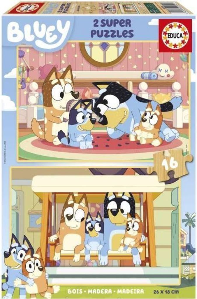 Puzzle, EDUCA Bluey, 2 x 16 Teile, Mehrfarbig, Ab 3 Jahren