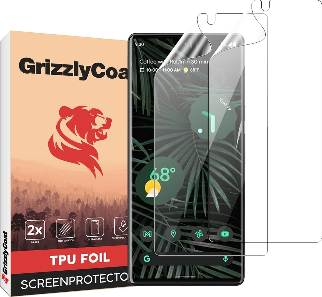 GrizzlyCoat Google Pixel 6 Pro Hydrogel TPU Displayschutz - Hüllenfreundlich + Applikator (2er Pack)