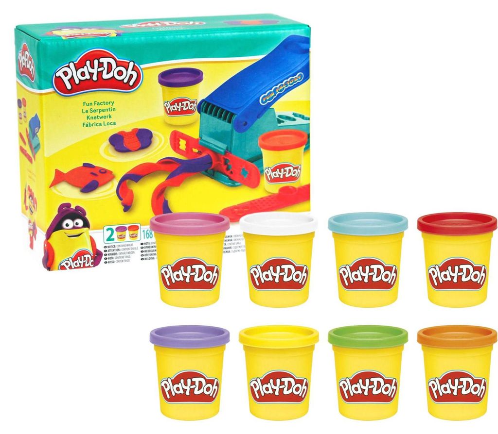 Play-Doh Fun Factory Knetpresse mit 8er Pack Regenbogen Knete im Set