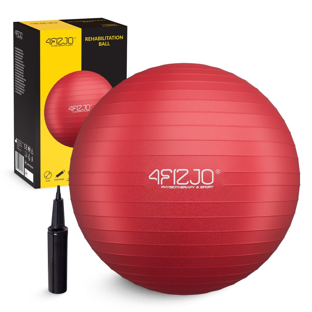 4FIZJO Gymnastikball Reh Ball, aufblasbar, Reha, Pilates, Fitness, Therapie, 75 cm, rot