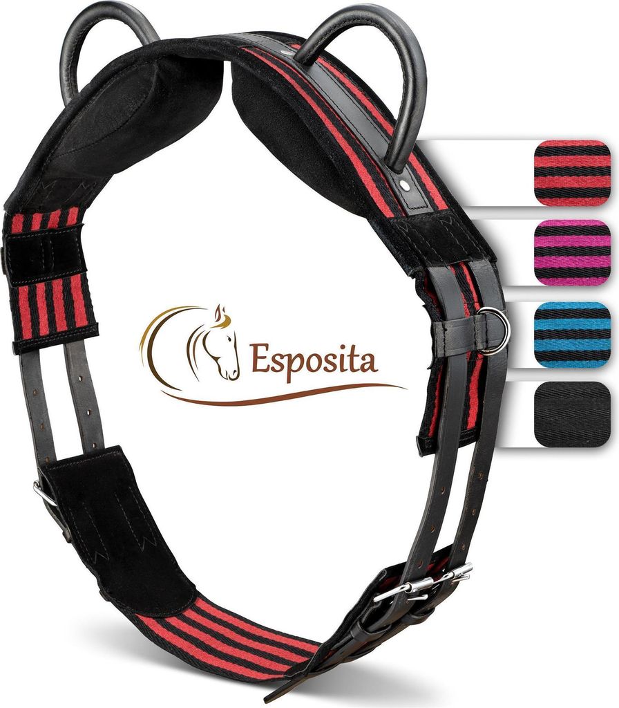 Esposita Reitgurt, Reithilfe mit zwei stabilen Ledergiffen Rot-Schwarz, Gr. Pony