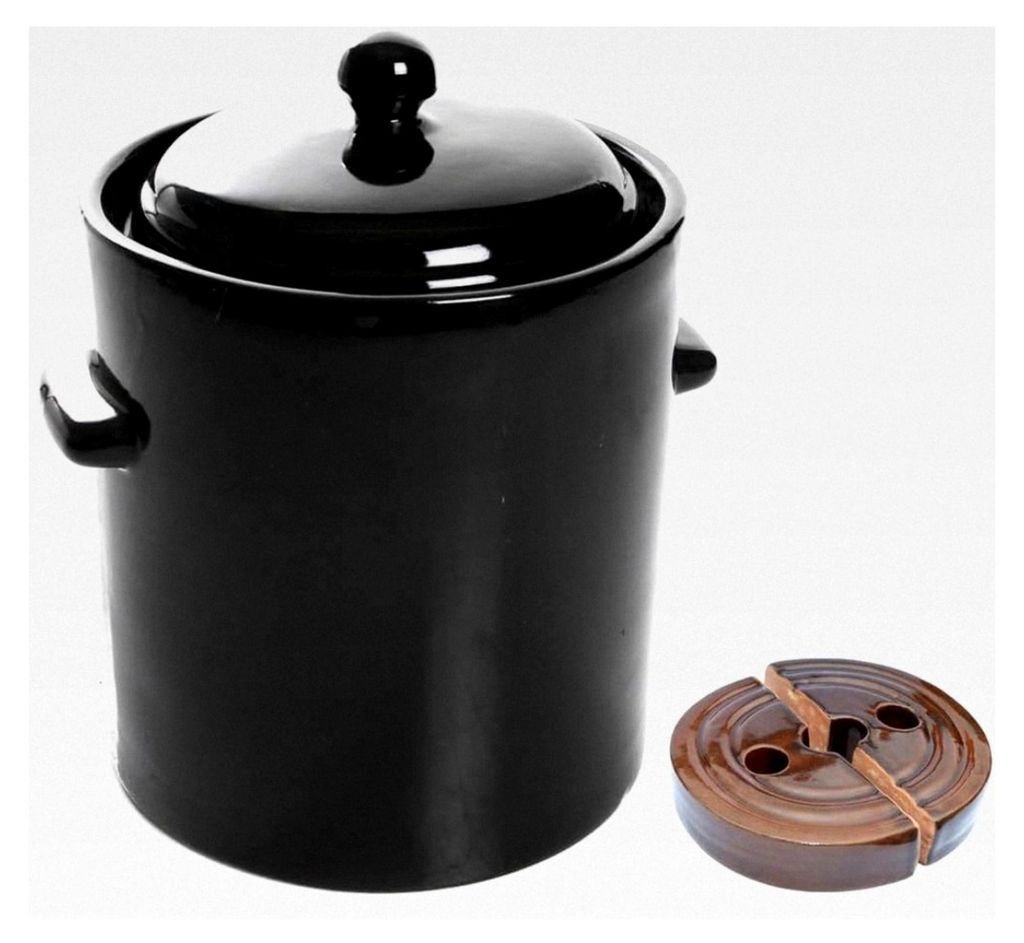 Gärtopf Sauerkrauttopf Keramikfass Tontopf mit Deckel Einlegetopf Steingut Hermetisch Gurkentopf Schwarz 2,5L mit Beschwerungsstein 14cm