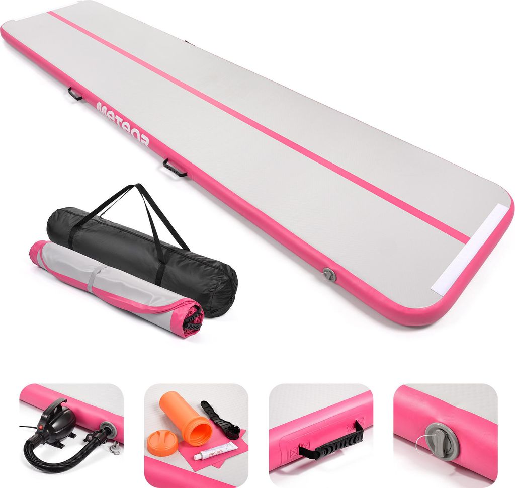 Meteor Airtrack Rosa 4m Aufblasbare Trainingsmatte Akrobatik Gymnastikmatte mit Pumpe und Tasche