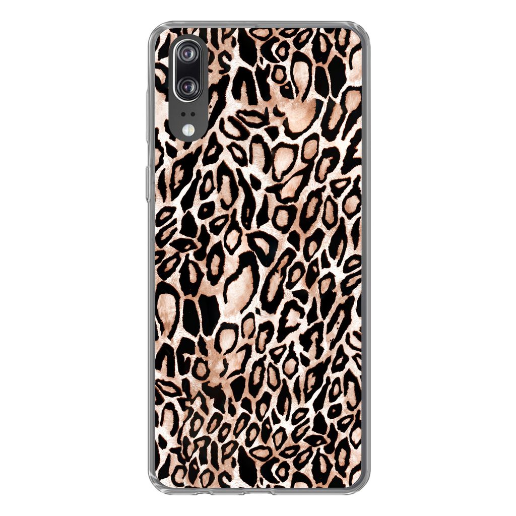 MuchoWow Handyhülle Schutzhülle Hülle für Huawei P20 Panther Druck - Schwarz - Flecken Silikon Softcase Handy Hülle - Hardcover