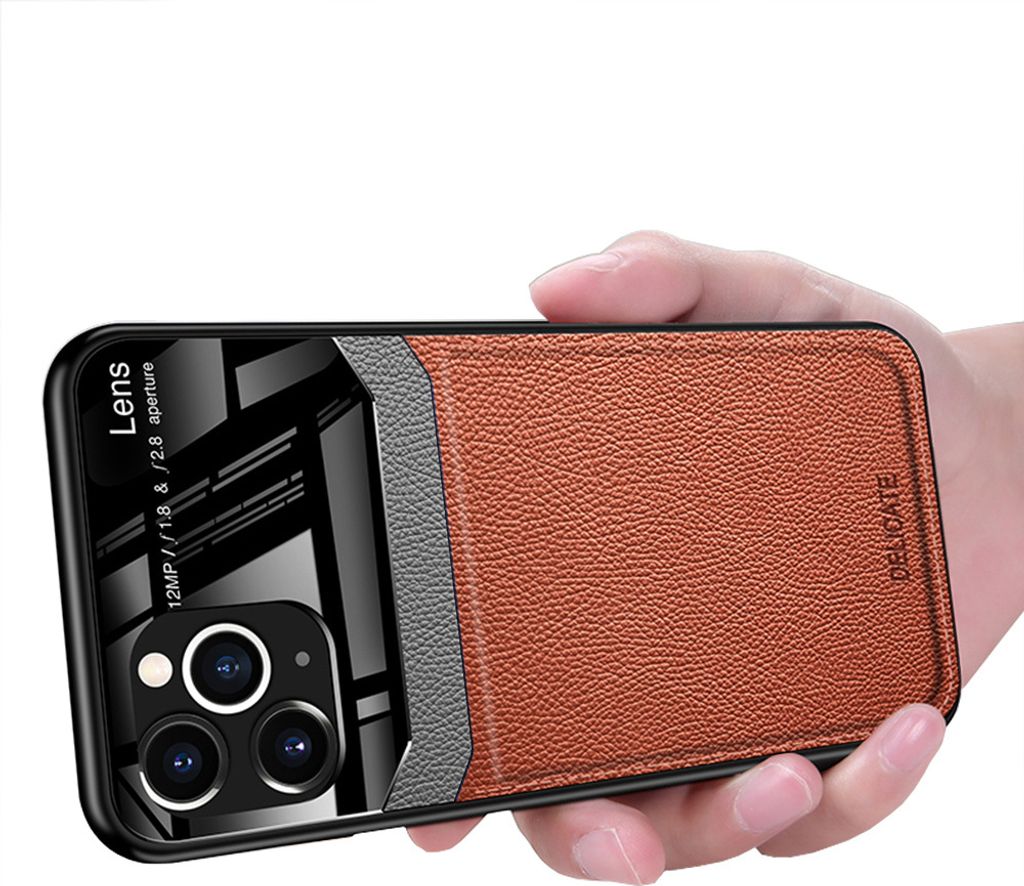iPhone 11 Pro Hülle, LaimTop Hybrid TPU Bumper Stossfest Anti-rutsch Litschi Textur Leder Glas Len Schutzhülle Case für iPhone 11 Pro Braun