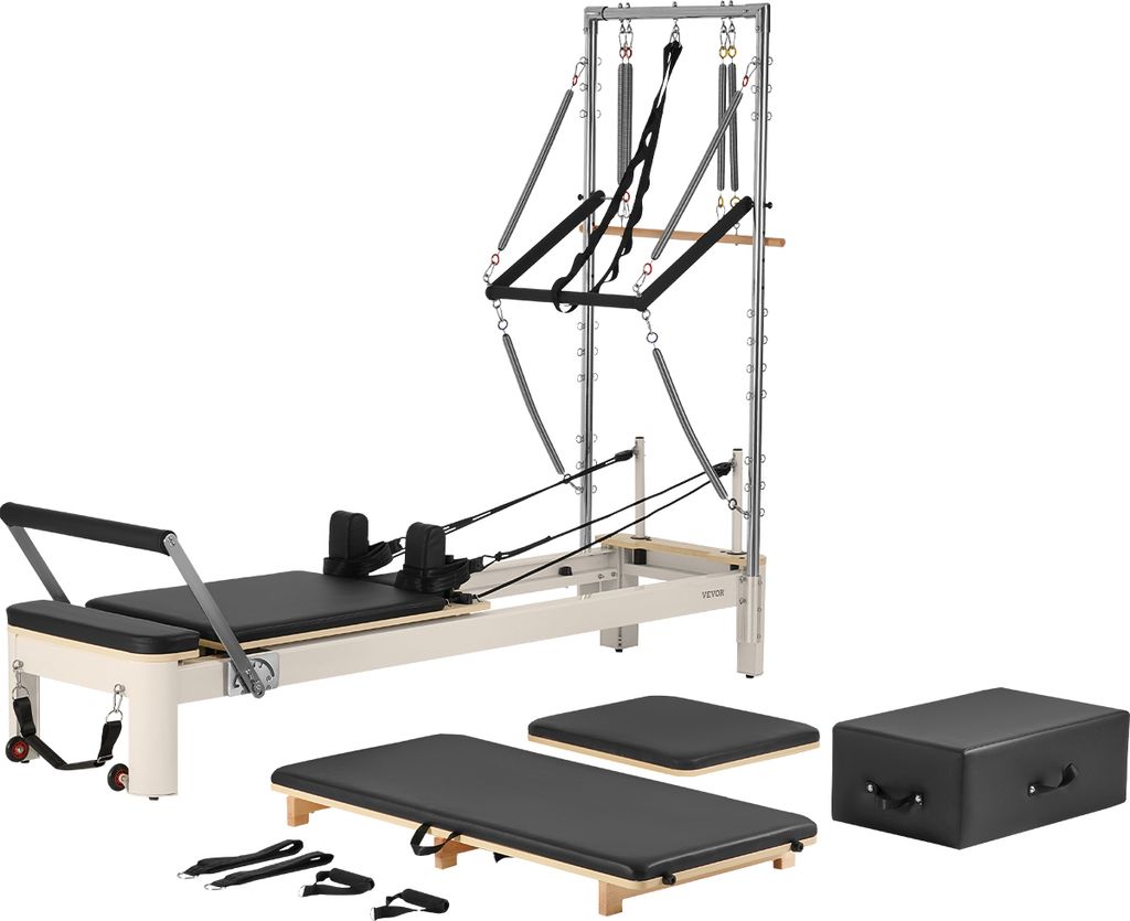 VEVOR Pilates Reformer Maschine für den Einsatz im Heim-Fitnessstudio, Krafttrainingsgerät mit doppeltem Widerstand, Reformer-Box & Sprungbrett, ...