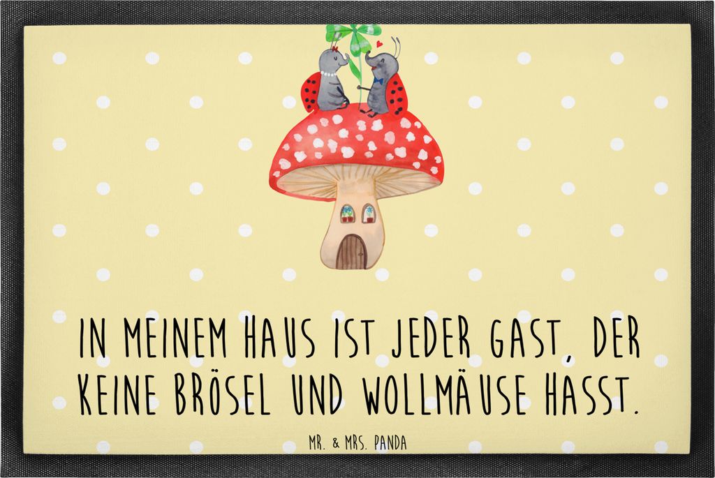 Mr. & Mrs. Panda Fussmatte Marienkäfer Fliegenpilz 50 x 75 cm - Gelb Pastell - Geschenk, fußmatte, Zuhause, Wohnung, Schuhabstreifer, Fleigenpilz...