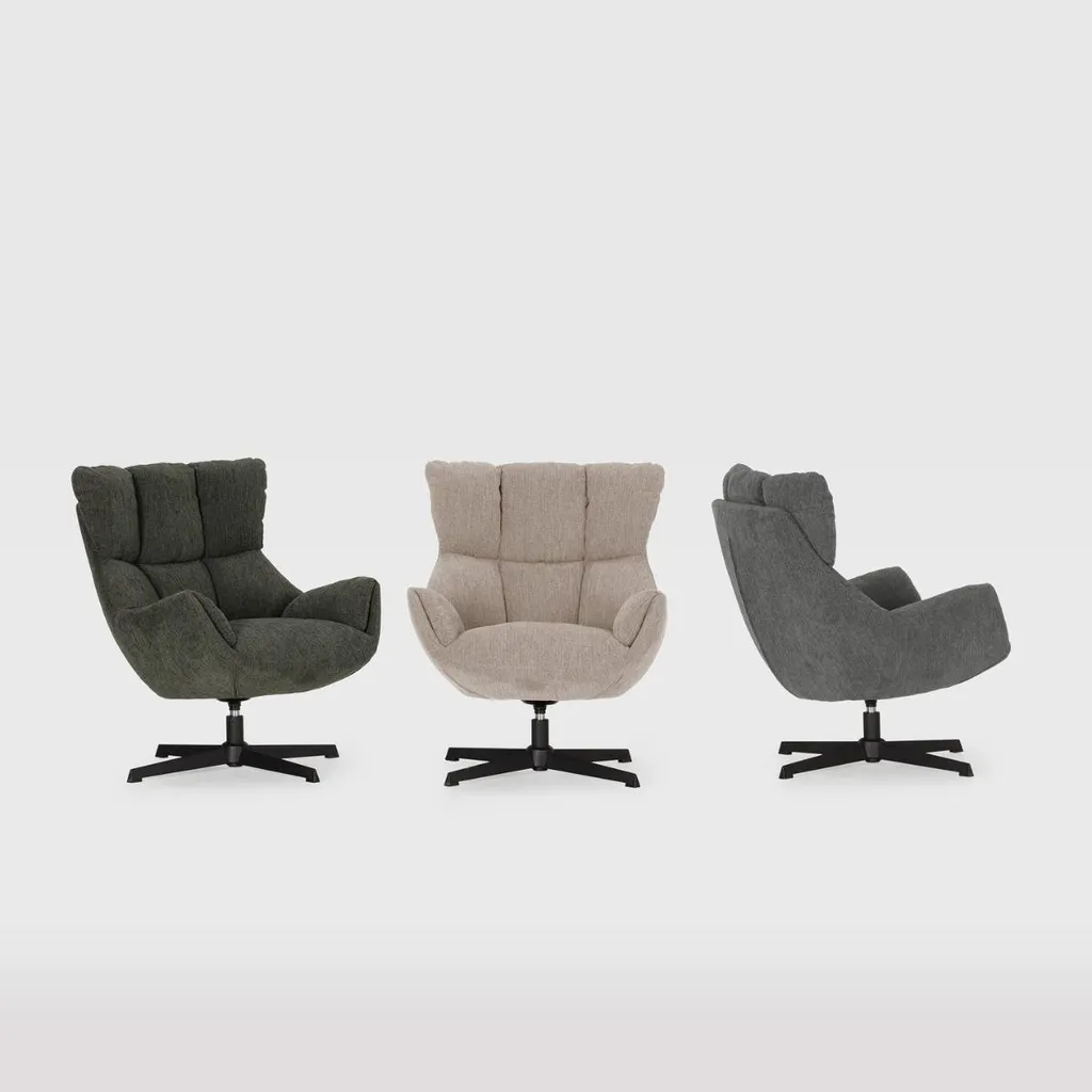 Fauteuil Design Matelassé Gris et Métal Noir ODETTE CALICOSY - H89 cm - 9