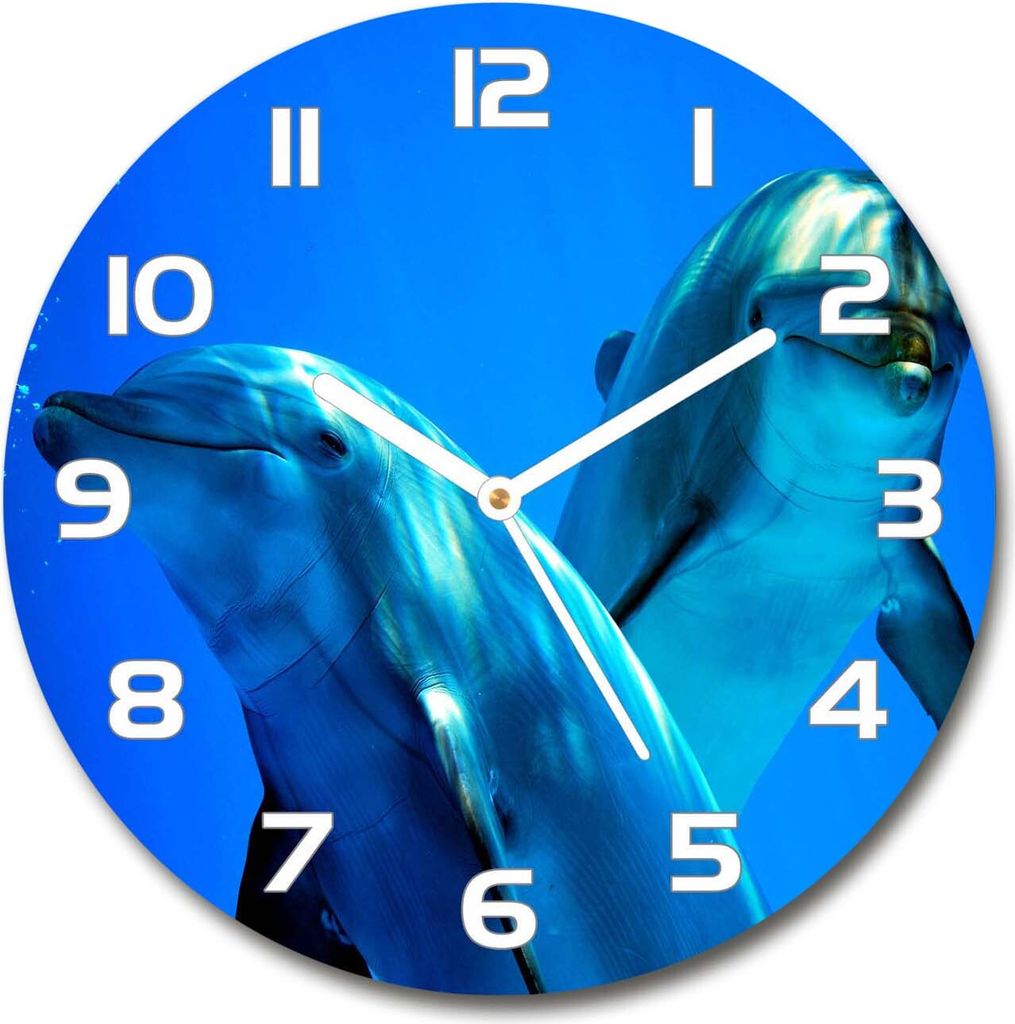 Wanduhr aus Glas 30fi Glasbild Glasuhr Gehärtetes Glas - weisse-zeiger - Two dolphins