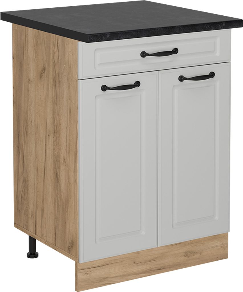 Küchenunterschrank Vicco R-Line Weiß Landhaus 60 cm mit Schublade, AP Anthrazit, Model 54084