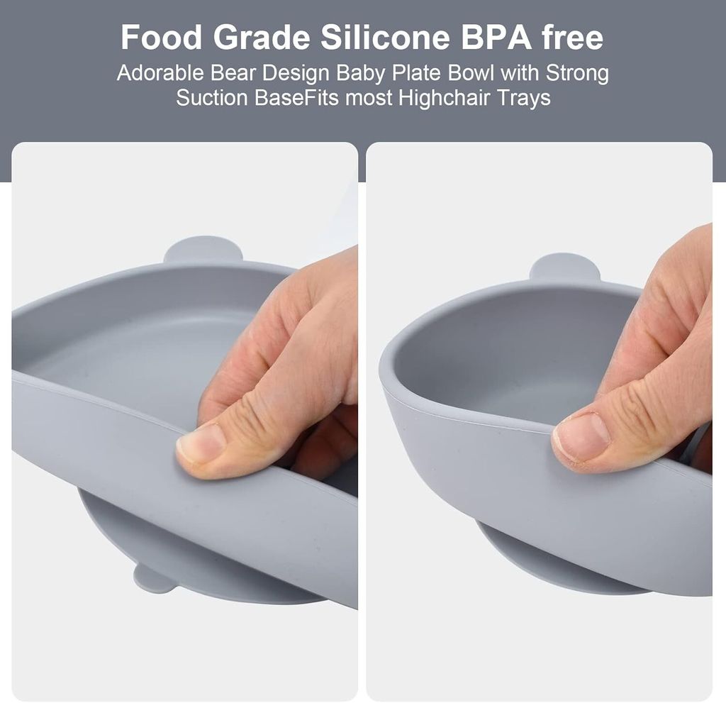 Edelstahl Kinderteller Bärenform - Mit Silikon Saugfuß & Besteck Set