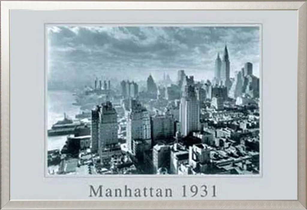 Poster New York Manhattan Skyline 1931 Shinsuke Cadre Alu Argent 61x91cm