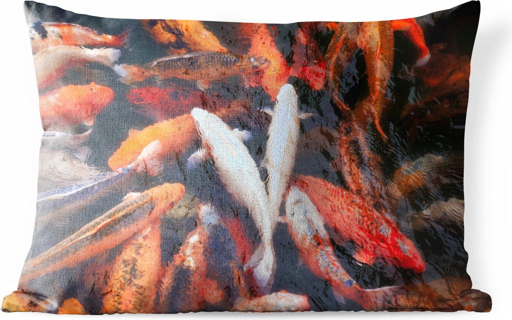 MuchoWow Outdoor Kissen - Ein Teich mit Koi-Karpfen von oben - 60x40 cm - Wetterfest - Lounge Kissen - Zierkissen - Kissen für Innenräume
