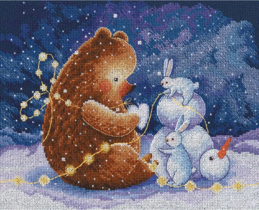 Kit broderie point de croix complet RTO Cœur de neige pour débutant