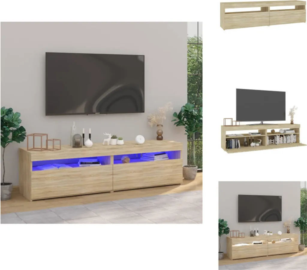 Meuble TV avec LED pour Salon Moderne - Pack de 2 Unités Chêne Sonoma