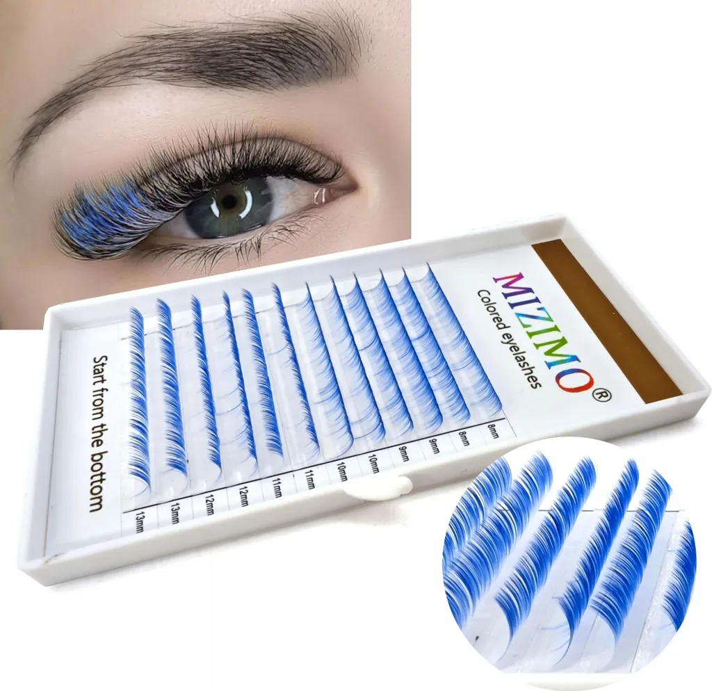 Ciglia Colorate D 8-13mm Bianco-Blu | Mix 12 Strisce Professionali