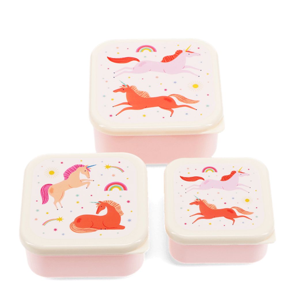 Snack Box 3er Set Einhorn Lunchbox Kunststoff ca.11,5x11,5x5,5cm (große Box)