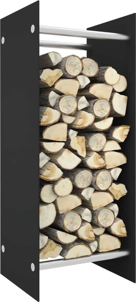 The Living Store Brennholzregal Schwarz 40x35x100 cm Hartglas